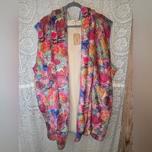 Natural Life Hooded Blanket Kimono Longsleeve NWT L/XL Colorful Print
